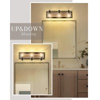 Yklitg 23 Inch Bathroom Vanity Light Fixtures 3 Light Farmhouse Vanity Light Over Mirror Faux Wood Metal Black Rustic Light Wi