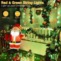 Ollny Christmas Lights Outdoor Indoor Decor, 131Ft 400Led Red & Green String Lights 8 Modes Plug In Waterproof, Xmas Fairy Lights With Remote For Tree House Holiday Yard Bedroom Home Party