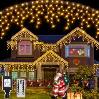 Ollny Icicle Lights Outdoor Warm White, 720Led 60Ft Christmas Lights With Remote 8 Modes Ip44 Waterproof, Dimmable Connectable Timer Hanging Lights For House Outside Yard Indoor Decorations