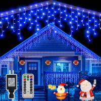 Ollny Icicle Lights Outdoor 486Led 40Ft, Blue Christmas Light With 8 Modes Timers Remote Waterproof, Plug In Connectable Fairy String Lights For Outside Indoor House Patio