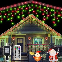 Ollny Icicle Lights Outdoor 486Led 40Ft, Red And Green Christmas Light With 8 Modes Timers Remote Waterproof, Plug In Connectable Fairy String Lights For Outside Indoor House