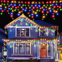 Ollny Icicle Lights Outdoor Cool White, 594Led 49Ft Christmas Lights With Remote 8 Modes Ip44 Waterproof, Dimmable Connectable Timer Hanging Lights For House Outside Yard Indoor Decorations