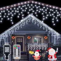 Ollny Icicle Lights Outdoor 486Led 40Ft, Cool White Christmas Light With 8 Modes Timers Remote Waterproof, Plug In Connectable Fairy String Lights For Outside Indoor House