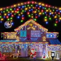 Ollny Icicle Lights Outdoor Multicolor, 720Led 60Ft Christmas Lights With Remote 8 Modes Ip44 Waterproof, Dimmable Connectable Timer Hanging Lights For House Outside Yard Indoor Decorations