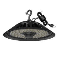 Konlite Black Led Round Low Bay And High Bay Light - 80/100/120/150W - 12000/15000/18000/22000 Lumens - 5000K - 8' Quick Connect Cord - Ul Listed - 120-277V - Dlc Premium