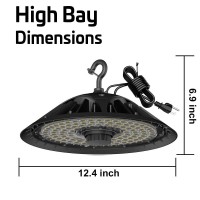 Konlite Black Led Round Low Bay And High Bay Light - 80/100/120/150W - 12000/15000/18000/22000 Lumens - 5000K - 8' Quick Connect Cord - Ul Listed - 120-277V - Dlc Premium