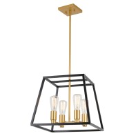 Artika Carter Farmhouse Chandelier, Black And Gold - Geometric Square Pendant Light Ideal For Dining Room, Kitchen Island Light, Made Of Steel, Bulb Not Included