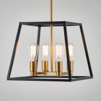 Artika Carter Farmhouse Chandelier, Black And Gold - Geometric Square Pendant Light Ideal For Dining Room, Kitchen Island Light, Made Of Steel, Bulb Not Included