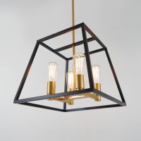 Artika Carter Farmhouse Chandelier, Black And Gold - Geometric Square Pendant Light Ideal For Dining Room, Kitchen Island Light, Made Of Steel, Bulb Not Included