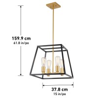 Artika Carter Farmhouse Chandelier, Black And Gold - Geometric Square Pendant Light Ideal For Dining Room, Kitchen Island Light, Made Of Steel, Bulb Not Included