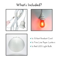 12 White Fine Line Premium Paper Lantern Pendant Cord Kit With Red Bulb S14