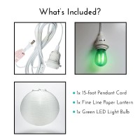 12 White Fine Line Premium Paper Lantern Pendant Cord Kit With Green Bulb S14