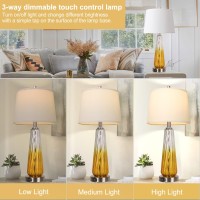 Table Lamps Set Of 2 With Touch Control, 3-Way Dimmable Modern Glass Bedside Lamps With 2 Usb Ports, Nightstand Lamp With White Fabric Shade, 27.5