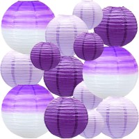 14 Pcs Paper Lanterns Gradient Purple Round Paper Lanterns Decorative Lantern Lamps Hanging Paper Lanterns Chinese Tissue Pape