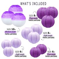 14 Pcs Paper Lanterns Gradient Purple Round Paper Lanterns Decorative Lantern Lamps Hanging Paper Lanterns Chinese Tissue Pape