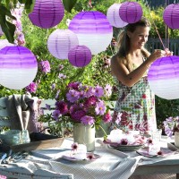 14 Pcs Paper Lanterns Gradient Purple Round Paper Lanterns Decorative Lantern Lamps Hanging Paper Lanterns Chinese Tissue Pape