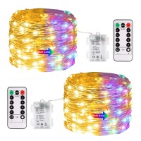 Jmexsuss 2 Pack Color Changing Fairy Lights Battery Operated 33Ft 100 Led Color Changing Christmas Lights With Remote 8 Modes