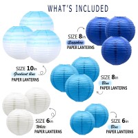 14 Pcs Paper Lanterns Gradient Colorful Blue Round Paper Lanterns Decorative Lantern Lamps Hanging Paper Lanterns Chinese Tiss