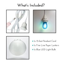 12 White Fine Line Premium Paper Lantern Pendant Cord Kit With Blue Bulb S14