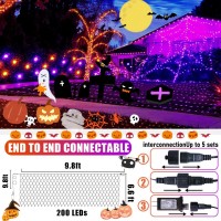 Jmexsuss Orange And Purple Halloween Net Lights Outdoor Waterproof 200 Led Connectable Color Changing Halloween Bush Lights Tra