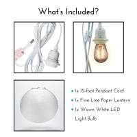 12 White Fine Line Premium Paper Lantern Pendant Cord Kit With Warm White Bulb S14