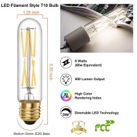 Tianshq 6 Pcs E26 T10 Led Tubular Light Bulbs, Daylight White Edison Bulb 4000K 8W Dimmable T10 Led Bulb For Pendant Lights, Lamps, Outdoor Long Light Bulbs (8W, 4000K)