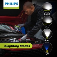 Philips Xperion 6000 Uv Pillar Rechargeable Led Work Light, 500 Lumen Professional Handheld Flashlight And Uv Leak Detection With Magnetic Base And Hanger Hook For Mechanics, Construction