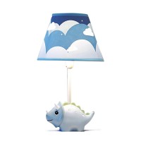 Herbestbay Kids Table Lamp, Triceratops Lamp Design Bedside Table Lamp, 13 Inch Tall Dinosaur Lamp With Barrel Lampshade For Kids Bedroom Decor, Come With An Led Bulb (Blue Dinosaur)