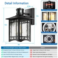 Xangqan Motion Sensor Outdoor Lights Dusk To Dawn Lighting Waterproof Exterior Light Fixture Black 100% Anti-Rust Aluminum Wall Lights With Water Ripple Glass For House Porch Patio Garage Entryway