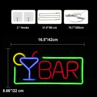 Bar Neon Sign, Bar Led Neon Light Sign Usb Powered Decorative Bar Open Sign For Home Bar Store Party Decor, Includes Business Hours Sign