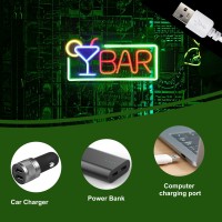 Bar Neon Sign, Bar Led Neon Light Sign Usb Powered Decorative Bar Open Sign For Home Bar Store Party Decor, Includes Business Hours Sign