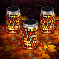 Tuanse 3 Pieces Solar Powered Mosaic Lights, Outdoor Hanging Solar Lantern Lamp Waterproof Table Lamp Mosaic Night Light For Tree, Garden, Patio, Party, Yard, Outdoor, Indoor Decorations (Red)