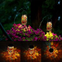 Tuanse 3 Pieces Solar Powered Mosaic Lights, Outdoor Hanging Solar Lantern Lamp Waterproof Table Lamp Mosaic Night Light For Tree, Garden, Patio, Party, Yard, Outdoor, Indoor Decorations (Red)