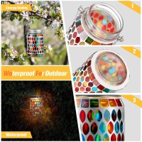 Tuanse 3 Pieces Solar Powered Mosaic Lights, Outdoor Hanging Solar Lantern Lamp Waterproof Table Lamp Mosaic Night Light For Tree, Garden, Patio, Party, Yard, Outdoor, Indoor Decorations (Red)