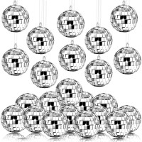 Mtlee Christmas Disco Balls Ornaments Hanging Mini Mirror Disco Balls With Rope Different Size Cake Topper Bulk Disco Themed Par