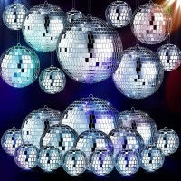 Mtlee Christmas Disco Balls Ornaments Hanging Mini Mirror Disco Balls With Rope Different Size Cake Topper Bulk Disco Themed Par