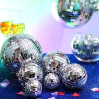 Mtlee Christmas Disco Balls Ornaments Hanging Mini Mirror Disco Balls With Rope Different Size Cake Topper Bulk Disco Themed Par