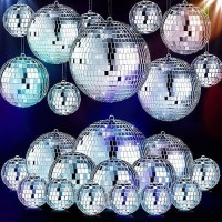 Mtlee Christmas Disco Balls Ornaments Hanging Mini Mirror Disco Balls With Rope Different Size Cake Topper Bulk Disco Themed Par