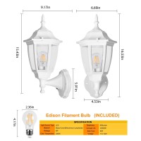 Fudesy Outdoor Wall Light Dusk To Dawn Porch Sensor Light White Plastic Anticorrosion With Led Edison Filament Bulb Exterior