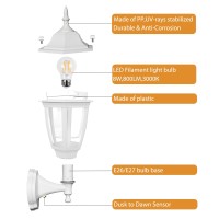 Fudesy Outdoor Wall Light Dusk To Dawn Porch Sensor Light White Plastic Anticorrosion With Led Edison Filament Bulb Exterior