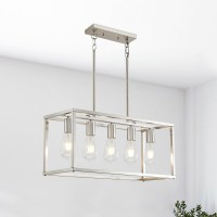 Lanhall 5Light Pendant Lights For Kitchen Island Modern Dining Room Chandelier Linear Rectangular Kitchen Light Fixtures Hangin