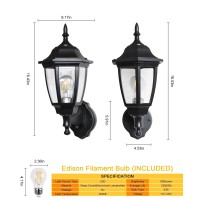 Fudesy Outdoor Wall Light Dusk To Dawn Porch Sensor Light Black Plastic Anticorrosion With Led Edison Filament Bulb Exterior