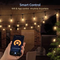 Xmcosy+ Smart Led Outdoor String Lights, 123Ft Patio Lights With 40 Shatterproof Dimmable Edison Bulbs, Wifi & App Control, Work With Alexa, Ip65 Waterproof String Lights For Outside Bistro Porch