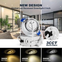 Sublimation 4 Packs 3 Inch Gimbal Led Recessed Light With Junction Box 10W Waterproof Recessed Lights For Shower 3 Colors Adjust