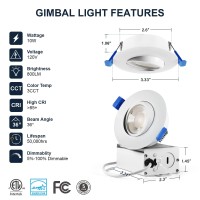 Sublimation 4 Packs 3 Inch Gimbal Led Recessed Light With Junction Box 10W Waterproof Recessed Lights For Shower 3 Colors Adjust