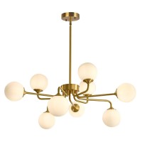 Kco Lighting 9 Light Mid Century Modern Sputnik Chandelier White Opal Glass Globe Pendant Light Fixture Gold Brushed Brass Chandelier For Kitchen Island Living Room Foyer