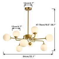 Kco Lighting 9 Light Mid Century Modern Sputnik Chandelier White Opal Glass Globe Pendant Light Fixture Gold Brushed Brass Chandelier For Kitchen Island Living Room Foyer