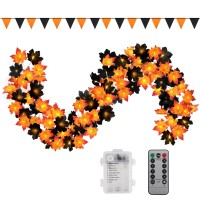 50 Led 164Ft Halloween Decorations Fall Garland String Lights With Timer And Remote Lighted Black Maple Leaves Garlands Decor