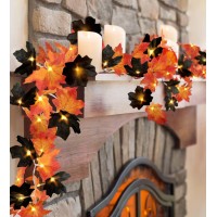 50 Led 164Ft Halloween Decorations Fall Garland String Lights With Timer And Remote Lighted Black Maple Leaves Garlands Decor