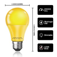 Wiyifada Led Bug Light Bulbs Outdoor 2 Pack,Dimmable 9W Amber Yellow Bug Light Bulbs Replace Up To 60W, A19 Bug Lights For Outside, Bedroom, Hallway Porch Light,2 Pack